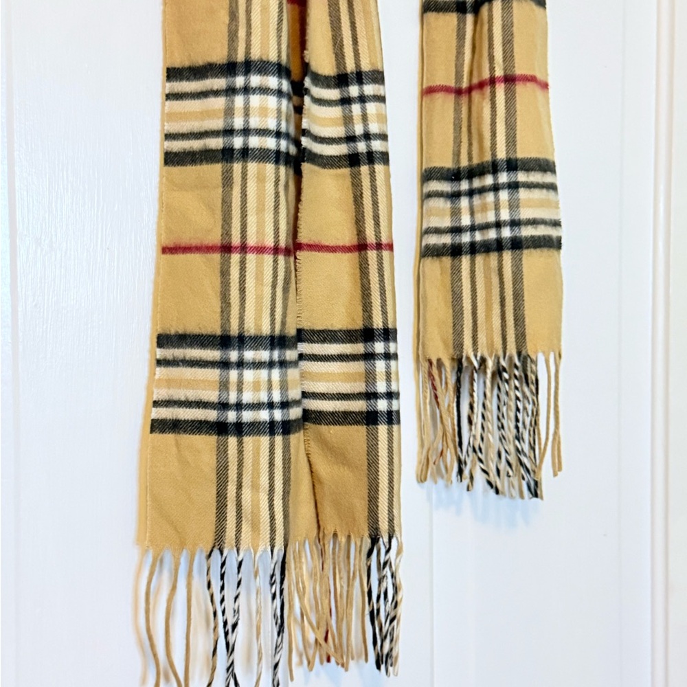 V. FRAAS Cashmink Soft Camel Fringed Layering Scarf Plaid 61"x11.5" - Picture 3 of 4